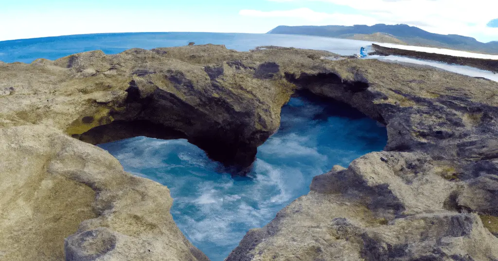 Heart-Shaped Rock on Oahu at kaena point photographed through a fish-eye lens