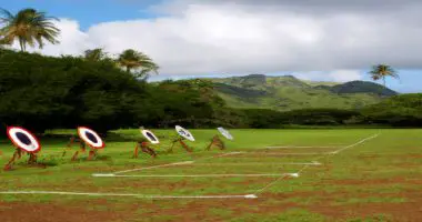 Archery range with targets set up on a grassy field in Hawaii