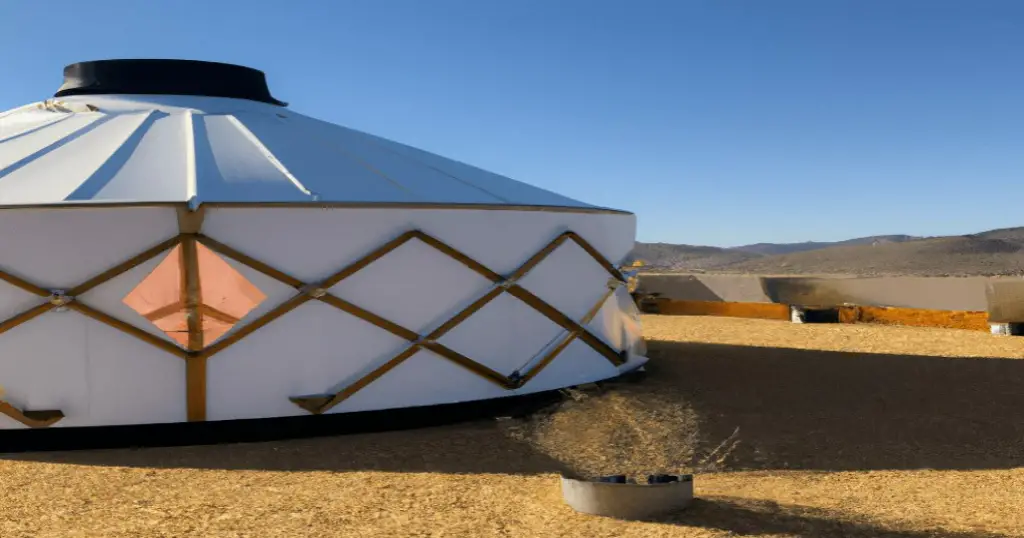 A white, newly constructed yurt in Nevada