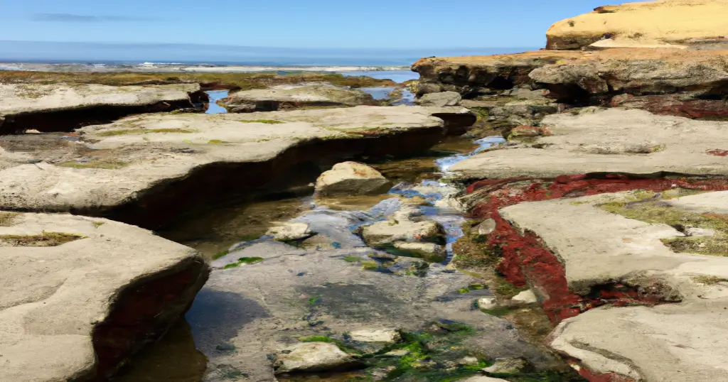 Point Loma Tide Pools with red and green algae between the rocks