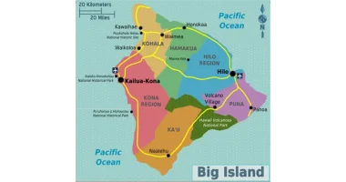 Map of Big Island, Hawaii that shows the main roads used to circumvent the Island.